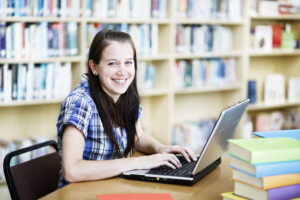 High school student in library